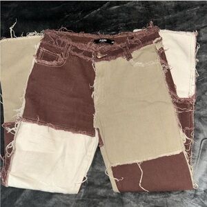 Jaded London Brown and Tan Patchwork Jeans